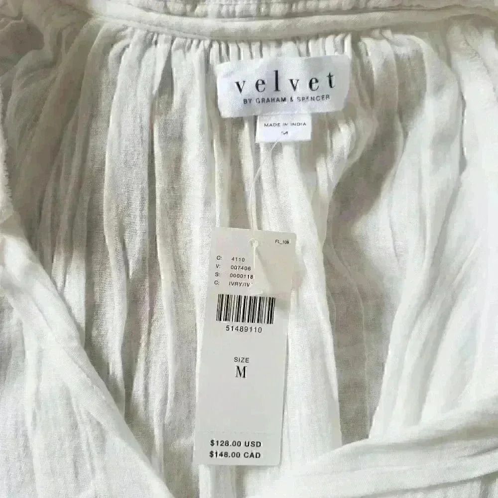 Velvet By Graham & Spencer For Anthropologie White Tie Front Blouse Size Medium - Picture 8 of 8